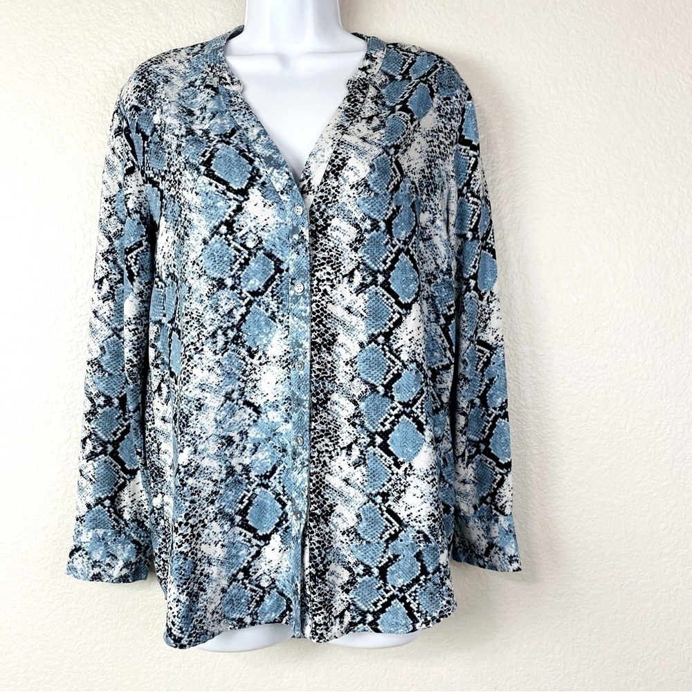 Soft Joie Dane Blue Python Print Button Up Blouse Size XS